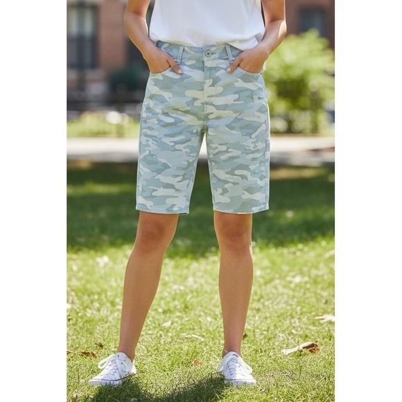 Democracy Pants - Democracy Absolution Camo Bermuda Shorts Womens 14 Blue Grey Stretch BH810Q8X2